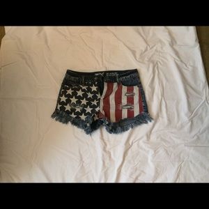 American flag denim shorts